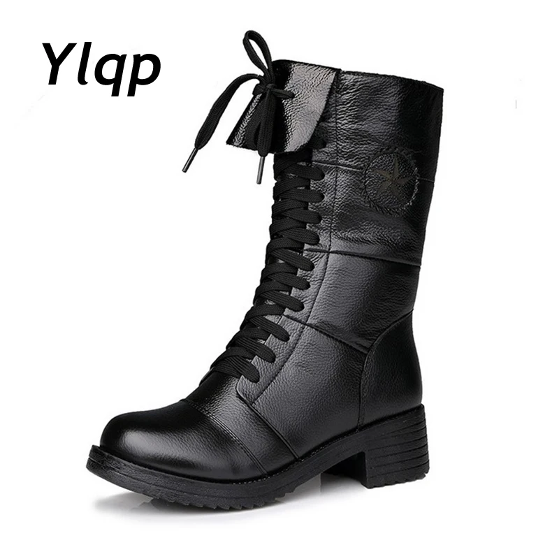 Cena Jesień zima 2019 styl angielski kobiety skórzane buty oryginalne skórzane buty do kostek buty damskie Shoelace połowy łydki buty motocyklowe