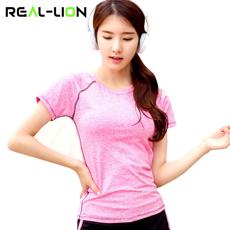 

RealLion Short Sleeve Yoga Shirt Wear Fitness Tops Quick Dry T-shirt Women Yoga Swing Girls Sport Clothing