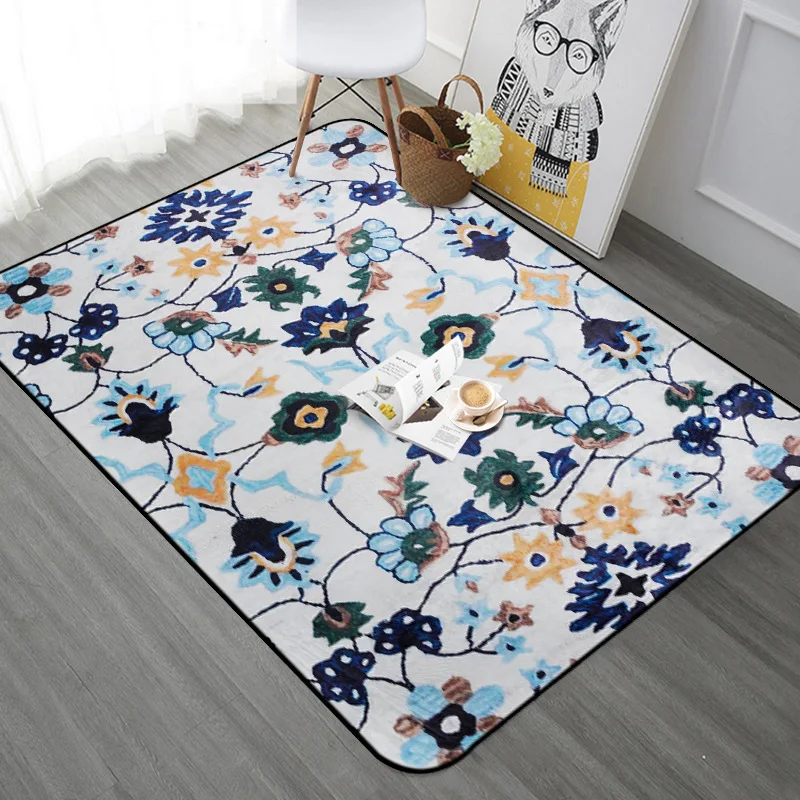 

European Vintage Carpet Rug For Living Room Bedroom Floral Rectangle Floor Mat Soft Area Rug Coffee Table Children Play Game Mat