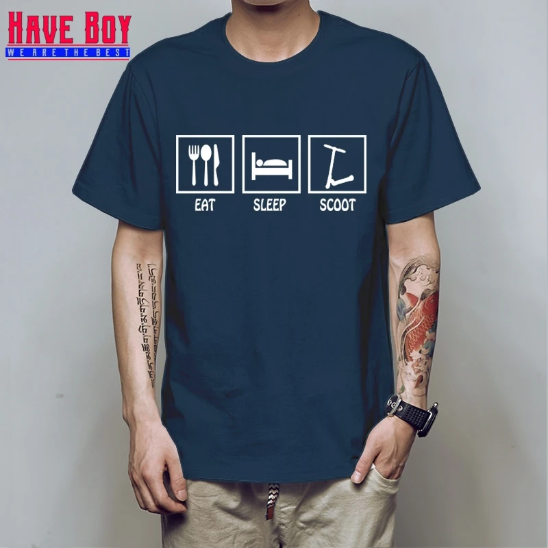 Одежда для мальчиков, забавная футболка с надписью «EAT SLEEP SCOOT push stunt scooter», Мужская хлопковая футболка с коротким рукавом, топ HB256