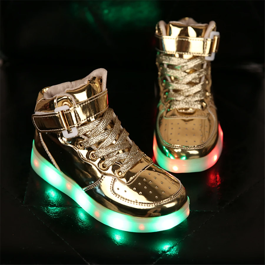 High Top Sneakers Led Flash Children Breathable White 7 Color Led Shoes