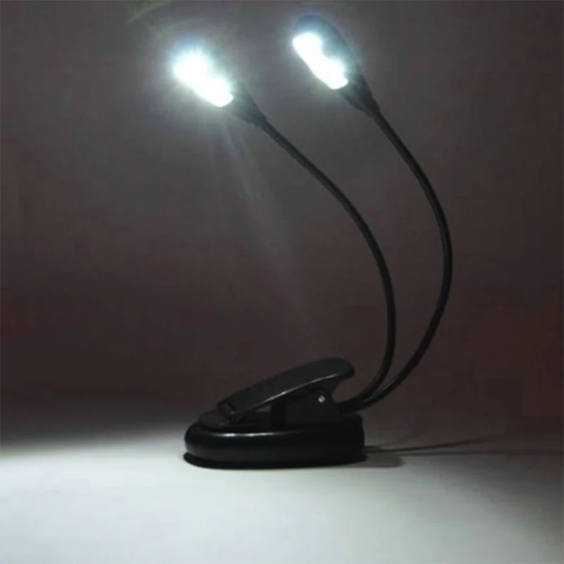Dual Flexible Double Flex Goosenecks 4 LEDs Piano Music Stand Book Lights Reading Lamp Clip-on Table Desk Lamp USB/AAA Operated
