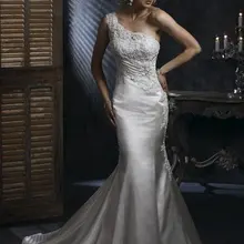 Новое поступление, горячая Распродажа, кружевное атласное свадебное платье русалки с одним плечом