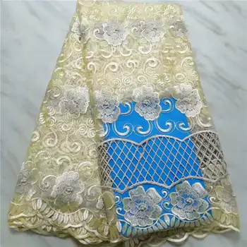 

5yards/lot Latest African Lace High Quality Nigerian beige lace French net Lace Febric Embroidery Lace for party dress