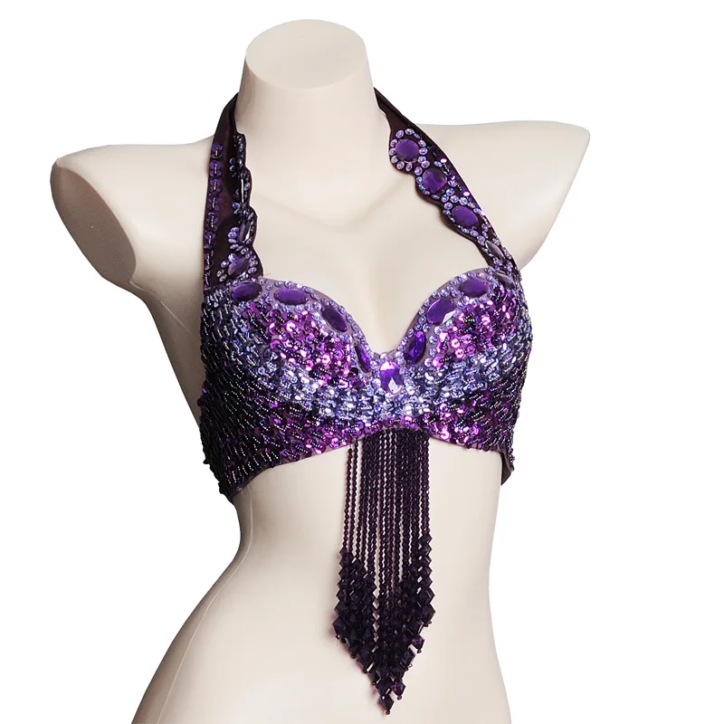 Горячий Сияющий костюм для танца живота, сексуальный костюм для танца живота, карнавальный комплект, одежда для танца живота, Клубная одежда для ночного представления, бюстгальтер - Цвет: Purple