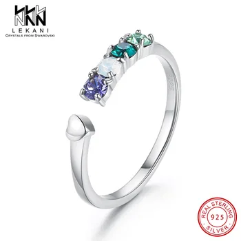 

Colorful Crystal From Swarovski Opening Ring 925 Silver Fine Jewelry Goddess Exquisite Design Anniversary Finger Jewlery Gifts