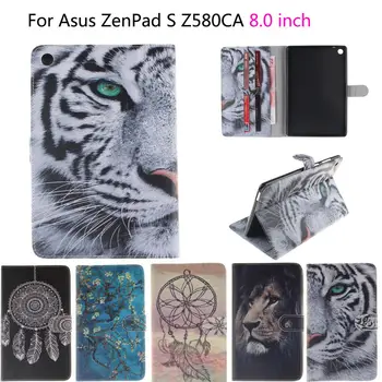 

Soft TPU Lion Tiger painting Stand Case For Asus ZenPad S 8.0 Z580 Z580C Z580CA Back Case Cover Flip PU Leather Tablet Funda