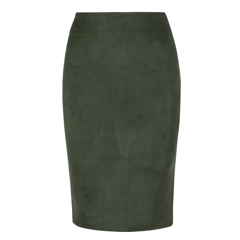 Женская Весенняя летняя однотонная замшевая мульти посылка, облегающая юбка-карандаш средней длины - Цвет: Зеленый