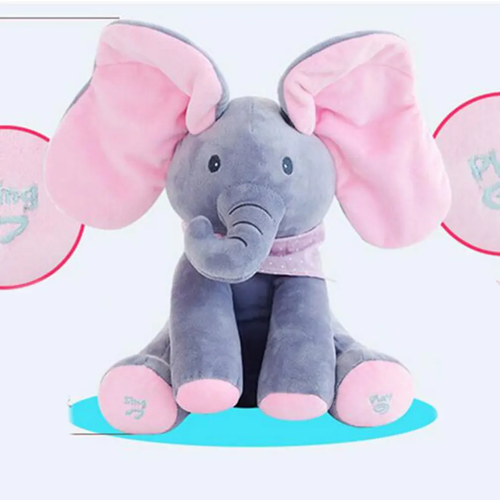 

Peek-a-boo Plush Elephant Peekaboo Elephant Electric Blinking with Concert Singing Gray Plus Red English Version Elephant