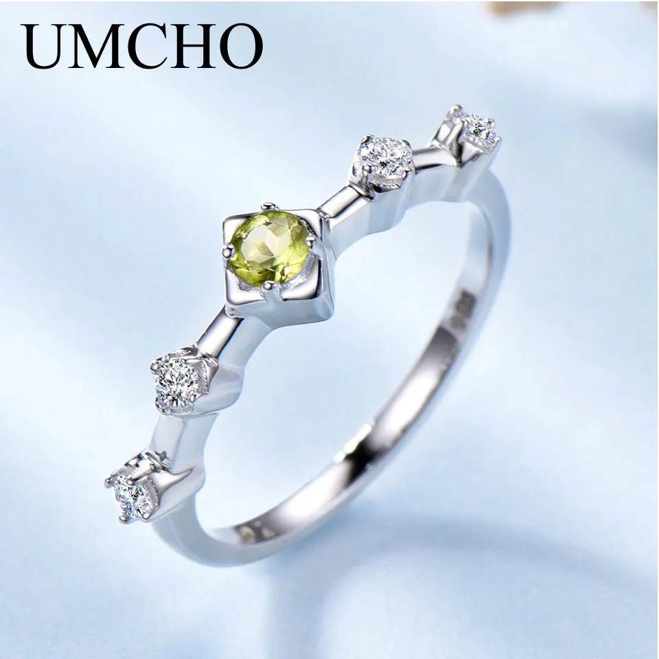 

UMCHO Genuine Natural Peridot Ring Solid 925 Sterling Silver Rings For Women Engagement Wedding Band Gift Fine Jewelry Fashion