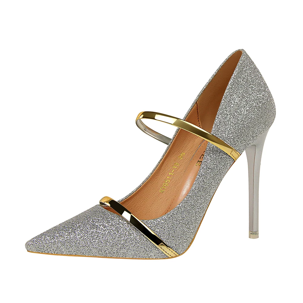 Women high heels 2019 new Sequins paillette shoes pointed toe Glitter stiletto Sexy Ladies Ankle strap Silver party pumps Women high heels 2019 new Sequins paillette shoes pointed toe Glitter stiletto Sexy Ladies Ankle strap Silver party pumps