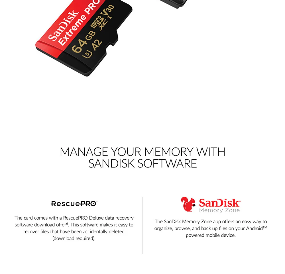 Карта памяти SanDisk Extreme Pro microSDXC 64 GB micro SD Card UHS-I C10 U3 V30 A2 170 МБ/с. TF карты для 4 K Ultra HD и Full HD