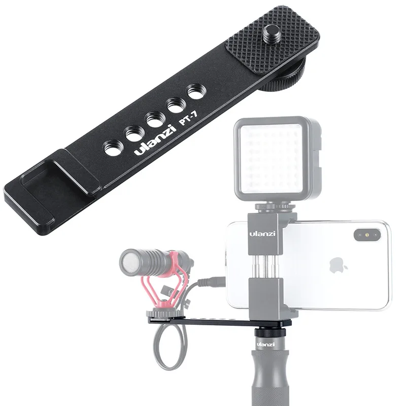 

PT-7 Cold Shoe Plate Mount Extension Bracket Clip Adapter for Microphone Vlogging Rig Setup Fixed Kits for GoPro / Sony Camera