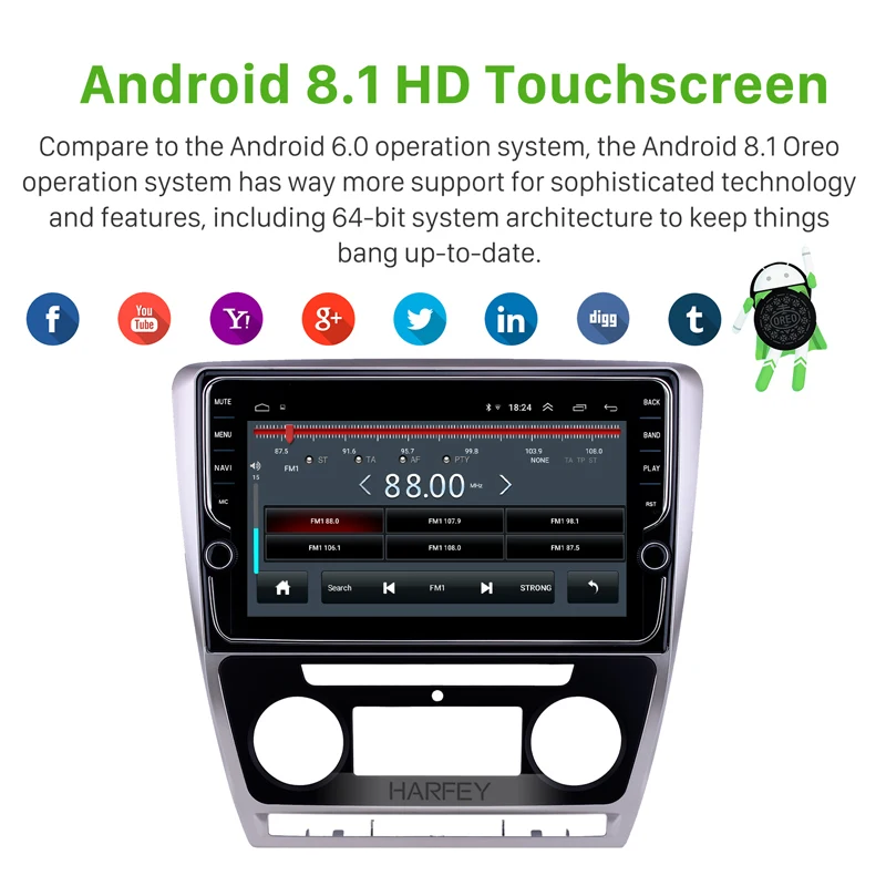 Excellent Harfey For 2007 2008-2014 SKODA Octavia 10.1inch Android 8.1 Touch Screen GPS Car Radio Wifi car Multimedia Player bluetooth USB 2 Excellent Harfey For 2007 2008-2014 SKODA Octavia 10.1inch Android 8.1 Touch Screen GPS Car Radio Wifi car Multimedia Player bluetooth USB 2
