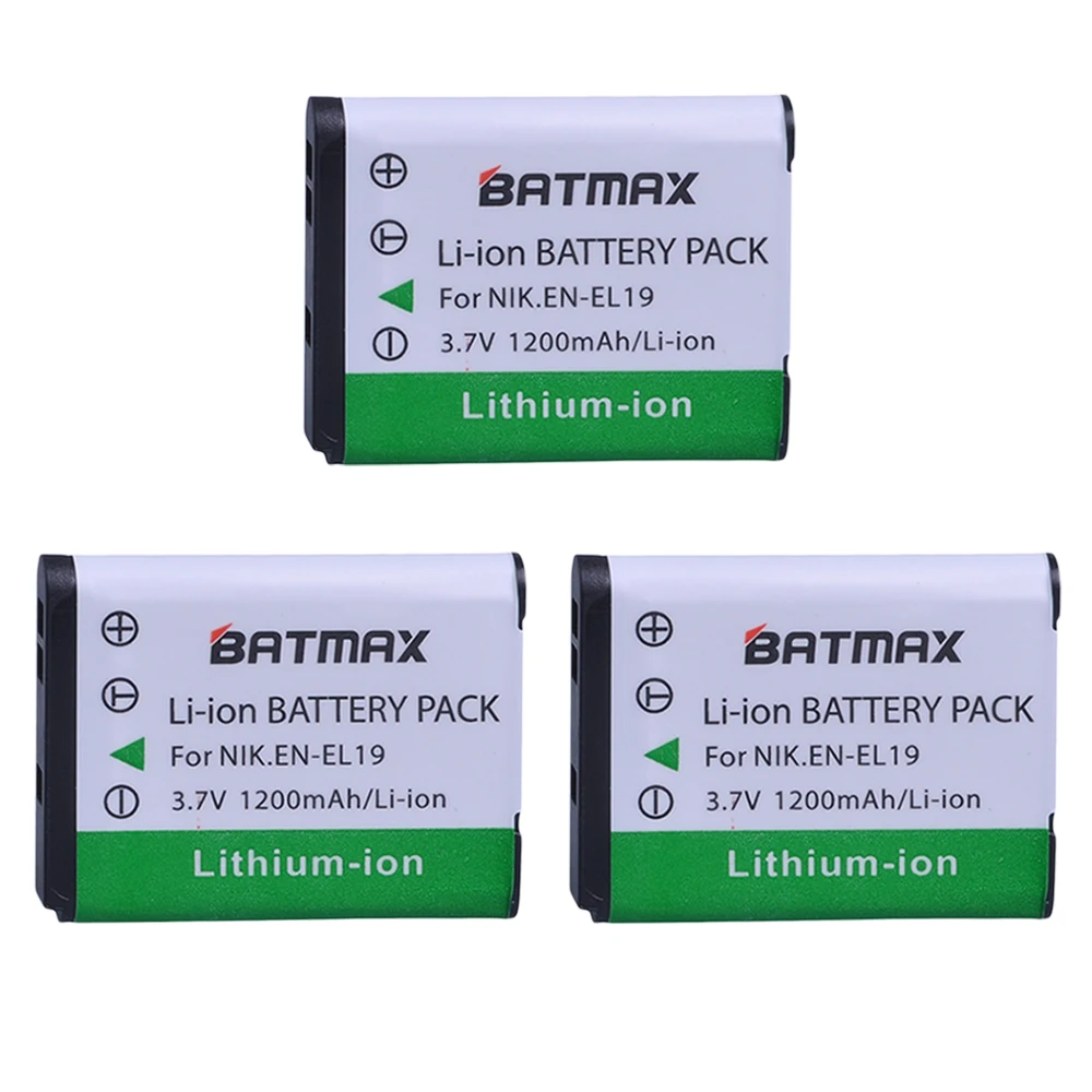 

Batmax 3Pcs EN-EL19 EN EL19 ENEL19 Battery for Nikon Coolpix S3100 S3200 S3300 S4100 S4200 S4300 S4400 S5200 S6400 S6500