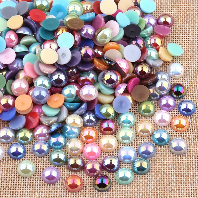 ABS Resin Dome Cabochons Imitation Pearl 10mm Round Flat Back Beads (1)