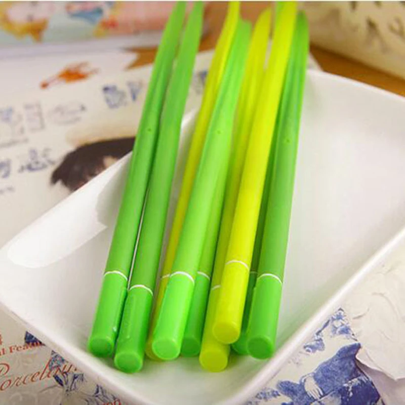

10 pcs Poo-leaf Forest Green Grass-blade Ballpoint Silicon Grass Pen Black Ink