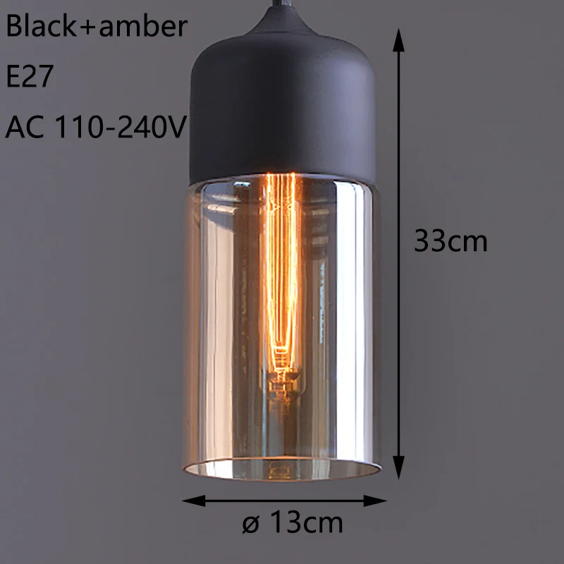 Современный подвесной светильник в скандинавском стиле, подвесной светильник из стекла, светодиодный подвесной светильник в стиле ретро, подвесной светильник Эдисона, Светильники для кухни, столовой, бара, черный, белый, янтарный