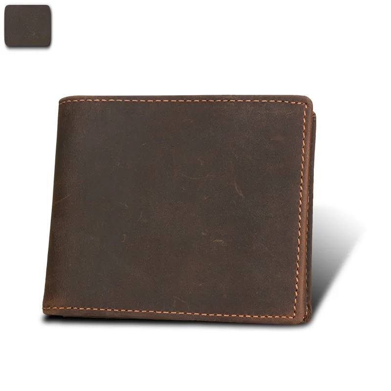 RFID мужской кошелек кожаный бумажник Crazy Horse кожаный Короткий Повседневный карман бумажник на молнии Portomonee 753-40 мужской короткий кошелек для монет - Цвет: 8007 Brown