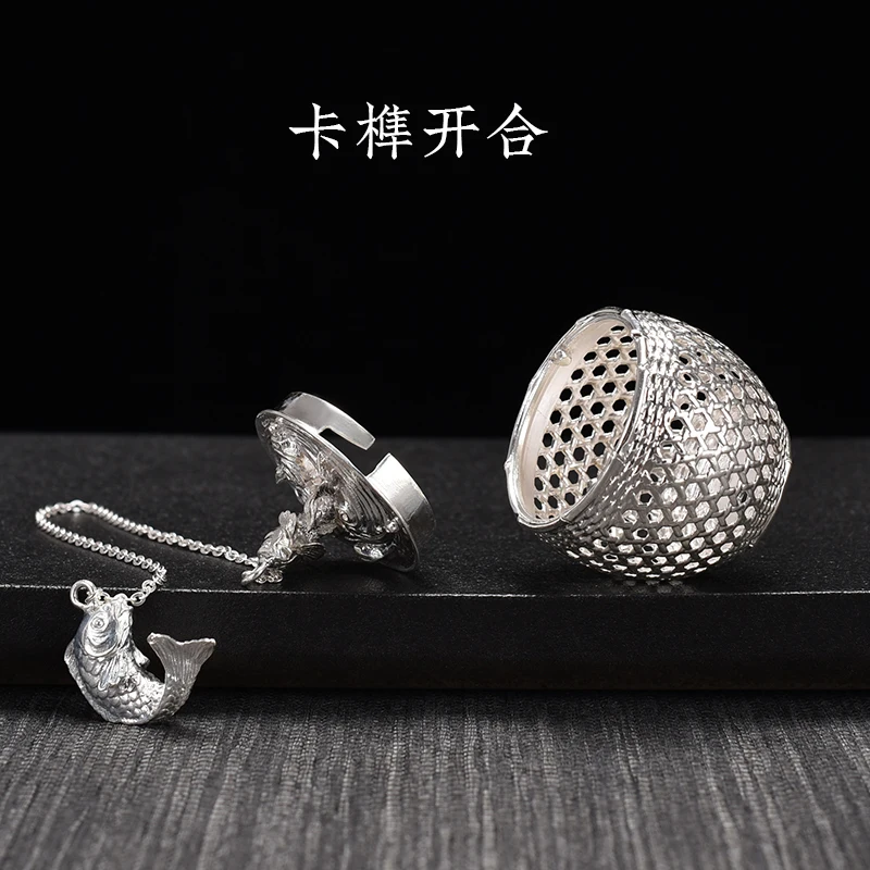  New S999 Silver Ball Tea Dip Net Filter with Hook Loose Tea Spice Ball with Rope Chain Home Kitchen - 33017223008
