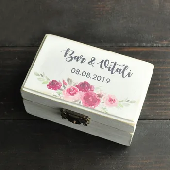 

Personalized Wedding Ring Box, Wooden Ring Box, Ring Bearer Box with Flowers,Engagement Ring Box