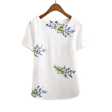 Летний топ Винтаж Вышивка Цветочные женские футболка Женские топы Женская одежда плюс размер женской одежды camisas mujer