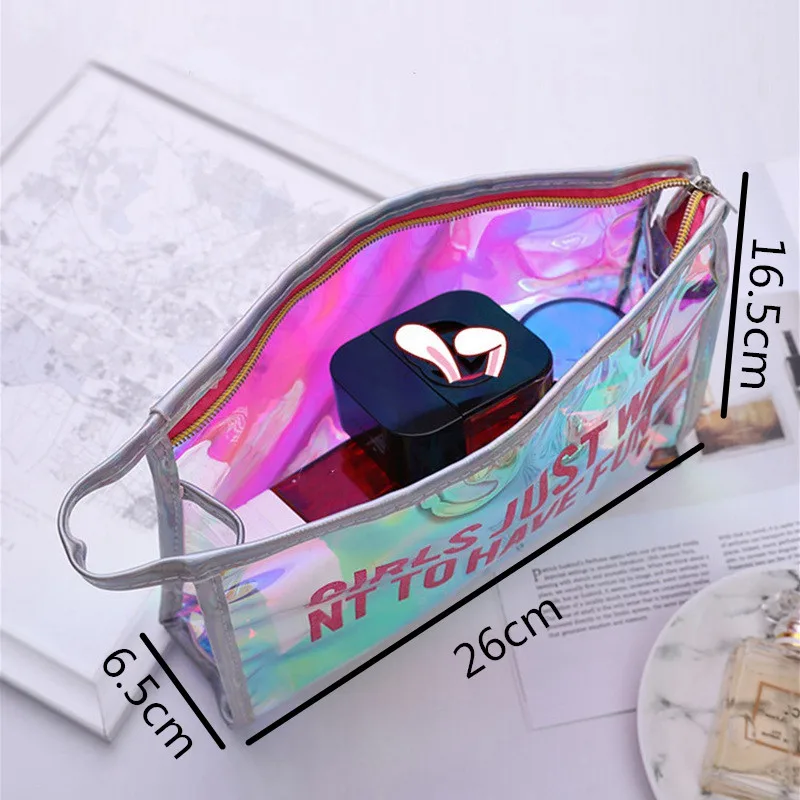 Transparent PVC Multicolor Laser Cosmetic Bag Women Clutch Portable Make Up Beauty Bag Storage Travel Toiletry Bath Wash Kit