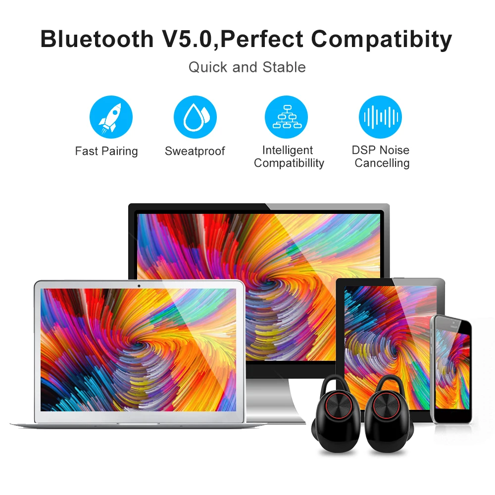 V5 TWS беспроводные наушники Bluetooth 5 0 + EDR Стерео шумоподавление водонепроницаемая