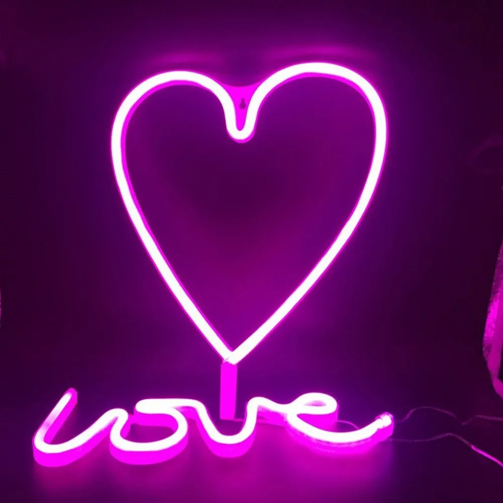 Heart Shape LED Neon Light Home Children Bedroom Wall Hanging Light for