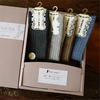 

2017 New High Quality HENNY RUE 4pairs/box Socks Wide Striped Wool Style Men Women Socks Brand Fashion Cotton Sock Slippers