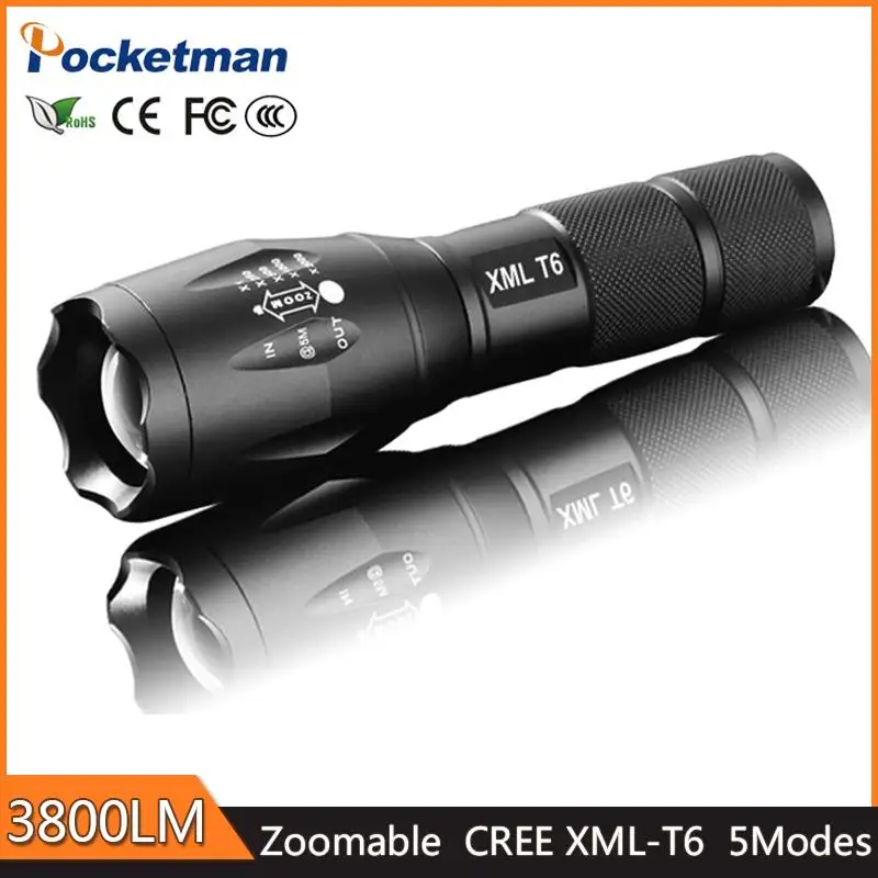 

2018 High Bright New Pocketman 5-Mode Zoomable E17 LED Flashlight Torch Waterproof 3x AAA Led light XM-L T6 3800LM z94