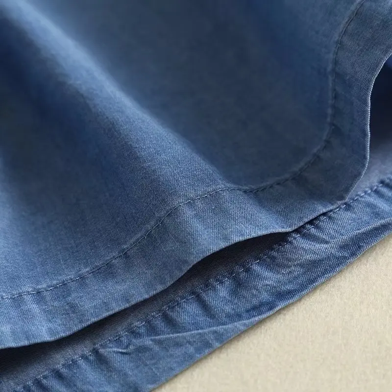 Летний комплект для женщин tecel Джинсовая блузка свободные о-образный вырез мягкие джинсы Широкие брюки офисный комплект Ретро палаццо брюки юбка брюки