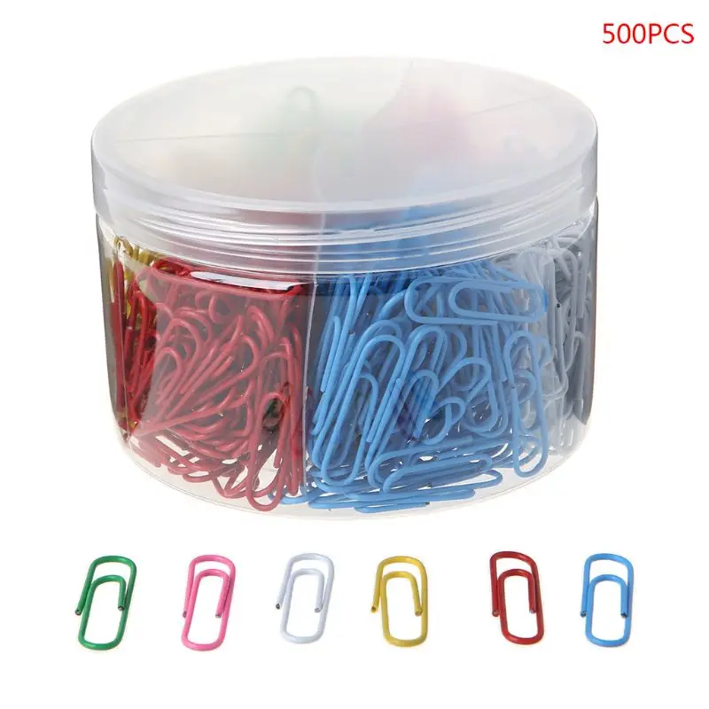 

500Pcs 33mm/1.30in Paper Clip With 6-Grid Storage Case Bright Colors Photo Clip Bookmark DIY Handmade Decor School Stationery