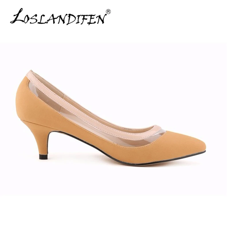 

LOSLANDIFEN New Matte Shoe Women Pointed Toe Red Bottom Low Heel Pump Lady Single Ol Work Career Spring Fall Shoes 678-2SUEDE