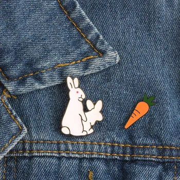 

Creative White Rabbits Brooches Evil Animal Bunny Carrot Enamel Metal Pins For Women Coat Shirt Bag Jackets Collar Lapel Badge