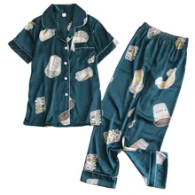 Женские шорты рукавом пижамы длинные ночное Комплекты штанов с коротким рукавом пижамы Летний комплект шифоновое платье комплект 40mi01