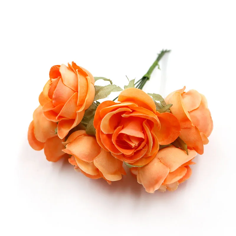 6 шт./лот искусственный цветок 4 см букет роз из шелка для свадьбы украшения дома DIY ВЕНОК скрапбук Подарочная коробка Цветок - Цвет: Оранжевый