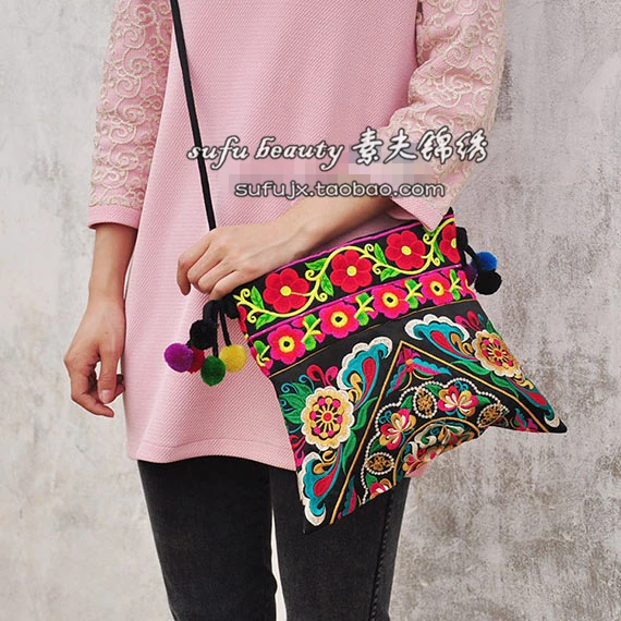 Free Shipping national trend double faced embroidery embroidered shoulder bag messenger bag messenger bags