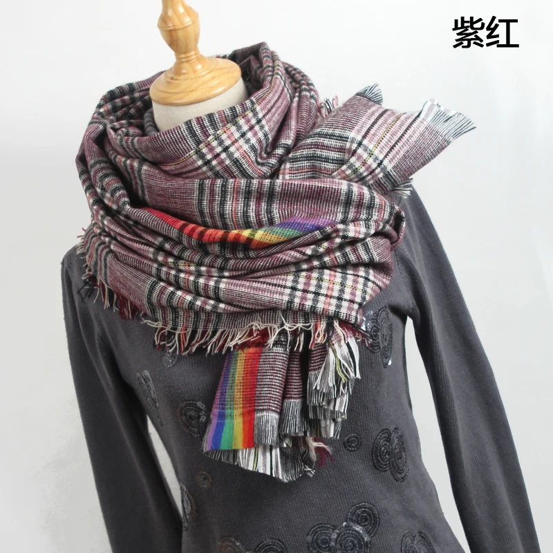Женские шарфы в британском стиле с геометрическими узорами и кисточками, имитация кашемира, теплые мягкие шарфы YR005 - Цвет: YR005 Purple red