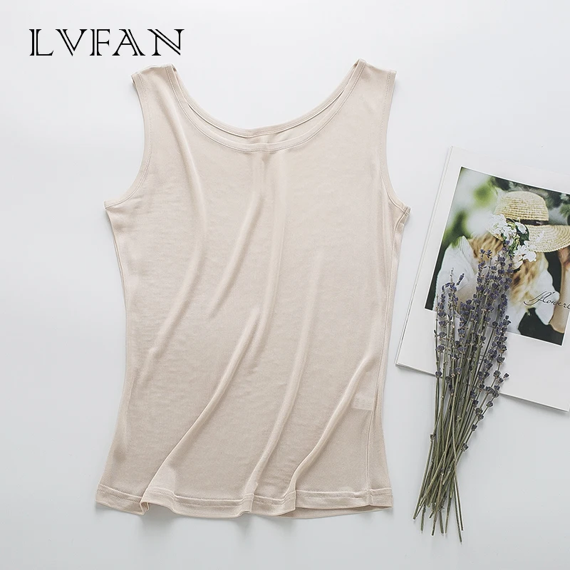 

Summer New tops Women Tanks breathable Silk Solid basic Vest Round neck top Sleeveless bottoming Large Size shirt LVFAN Y008