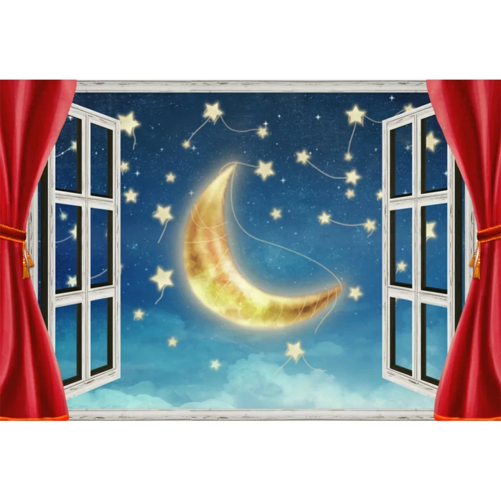 

Laeacco Starry Window Moon Baby Newborn Fairy Scenic Photography Backgrounds Customized Photographic Backdrops For Photo Studio