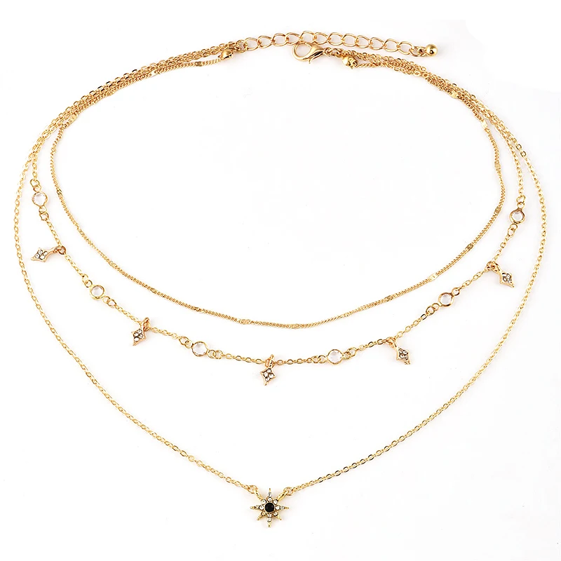 

Classic Multi-layers Drop Star Pendant Chain Necklace Female Jewelry Choker Wedding Gift Crescent Pendant Chain Chocker Hot