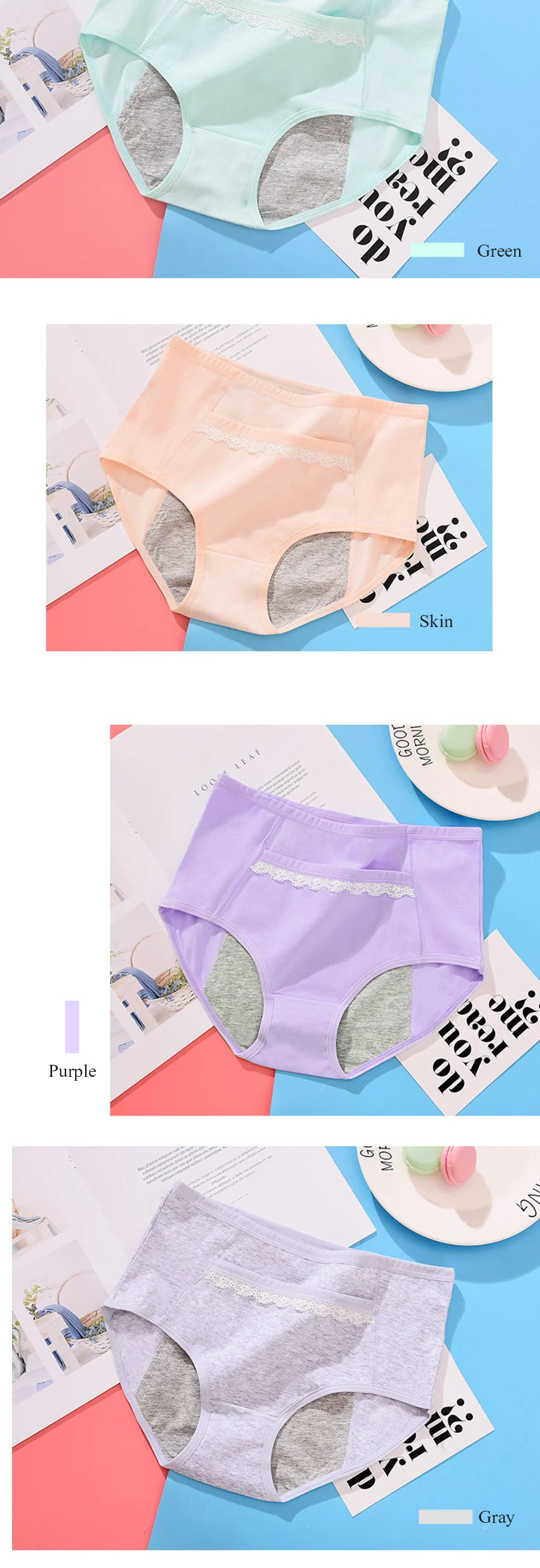 2pcs/Set Cotton Physiological Period Leak Proof Menstrual Panties Breathable Seamless Soft High Quality Women Underwear Breifs