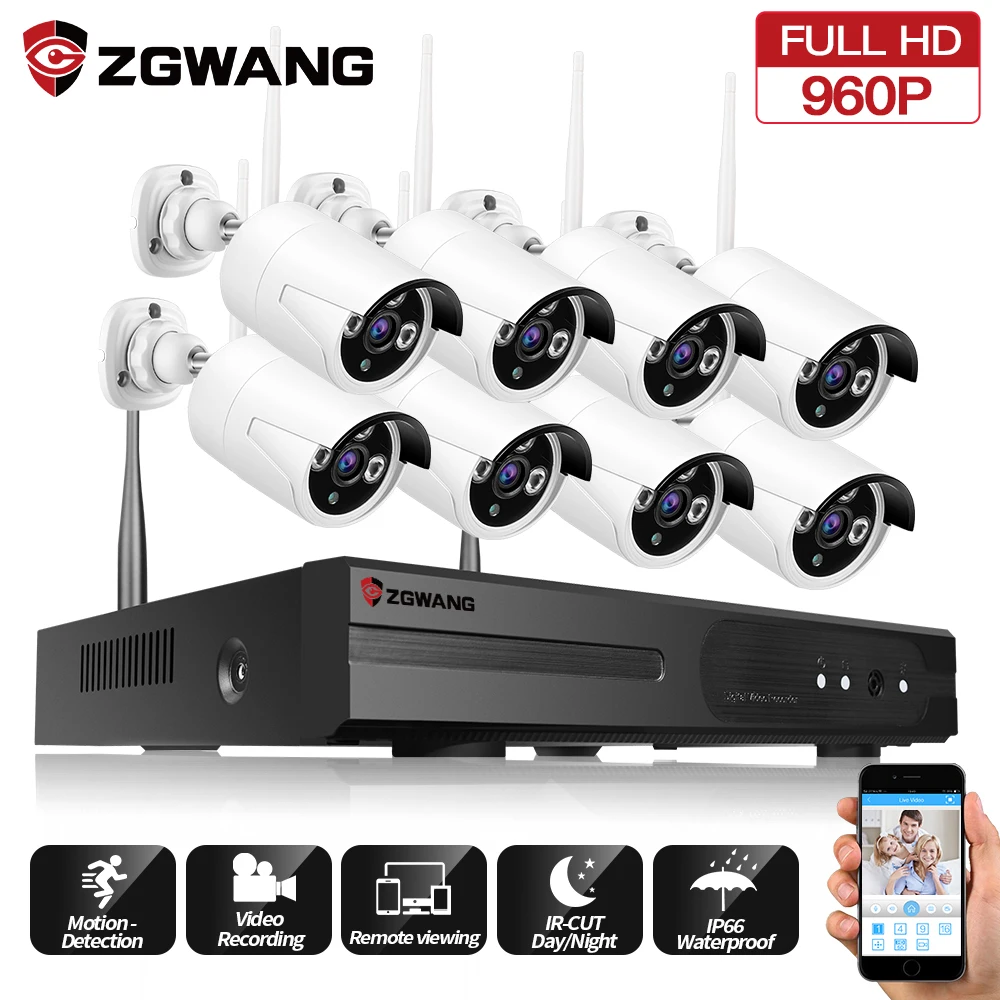 

ZGWANG 960P 8CH Security Wireless Camera Kits Waterproof Outdoor NVR IP WIFI Camera Kit CCTV Home Security Surveillance System