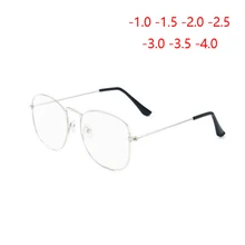 Модные металлические овальные очки для близоруких женщин ретро серебряные студенческие диоптрические очки-1,0-1,5-2,0-2,5-3,0-3,5-4,0