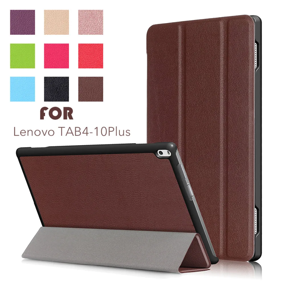 Folio Stand кожаный чехол для lenovo TAB4 10 плюс TB X704F X704N три раза Smart сна|Чехлы планшетов и