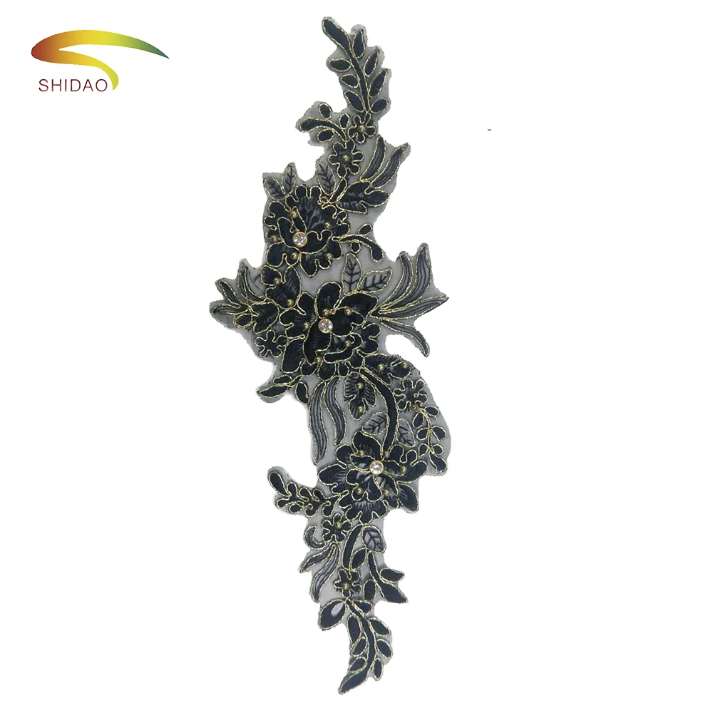 

New arrival African Embroidery Flower Beaded Lace Patch with stone french Sew-On applique flower Pattern Patches Stickers Lace