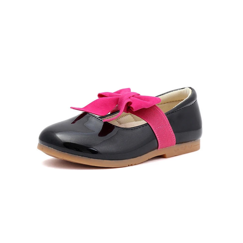 MSMAX/кожаные туфли для девочек; детские туфли Mary Jane с бантиком-бабочкой; свадебные туфли принцессы на плоской подошве; Детская школьная обувь - Цвет: Black