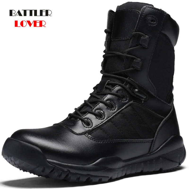 Man Boots with Military Type for Men Combat Shoes Infantry Tactical Boots Waterproof Askeri Boot Army Shoes Black Cow Leather