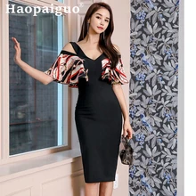 Print Off Shoulder Wrap Midi Dress Women Sheath V-neck Bodycon Midi Dress Women Elegant Black Summer Dress Plus Size Jurken Robe lc6181 2 ruched wrap midi dress black free size